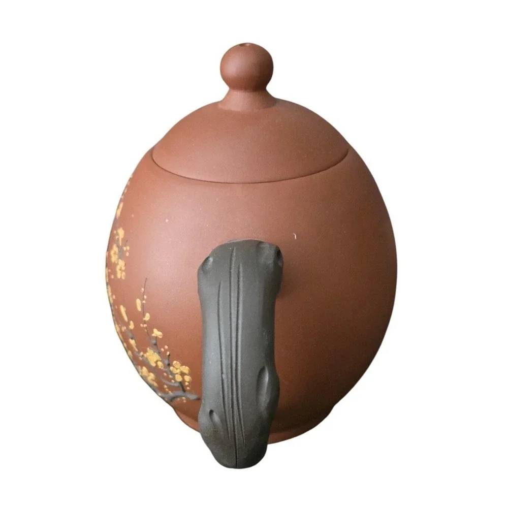 Yixing Zisha Clay Teapot Set Hand Painted Plum Blossom Branch 3pc Tea Set‎ Brown